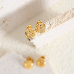 Gold-Tone Celestial Coin Stud Earrings