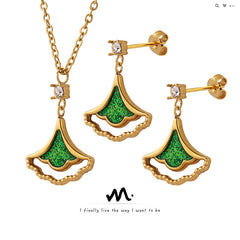 Green Fan Leaf Necklace or Earrings