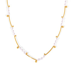 18K Gold-Plated Faux Pearl and Tube Bead Necklace