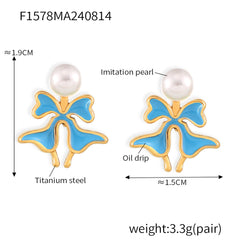 Enamel Flower Pearl-Look Stud Earrings