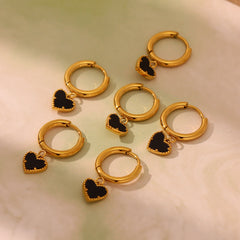 Black Agate Heart Huggie Earrings