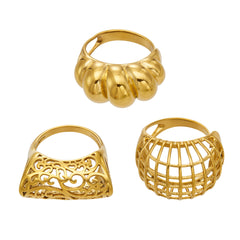 Openwork Vine & Geometric Stainless Steel Rings