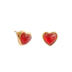 Camille Red Agate Heart Stud Earrings
