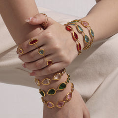 Gold-Tone Teardrop Glass Link Bracelet