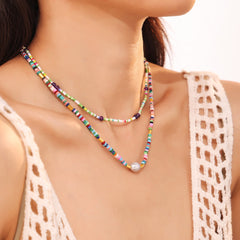 Multicolor Natural Stone & Shell-Pearl Necklace