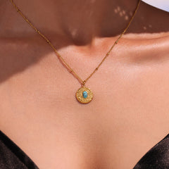 18K Gold-Plated Turquoise Coin Pendant Necklace