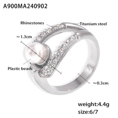 Pearl-Look Sparkling Curve Ring