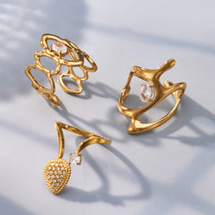 Glass Accent and Open Heart Statement Rings