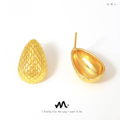 18K Gold-Plated Textured Teardrop Copper Stud Earrings