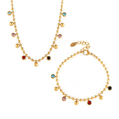 18K Gold-Plated Colored Glass Charm Necklace or Bracelet