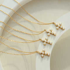 Faux Pearl Cross Pendant Necklace