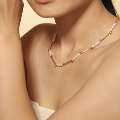 18K Gold-Plated Faux Pearl and Tube Bead Necklace