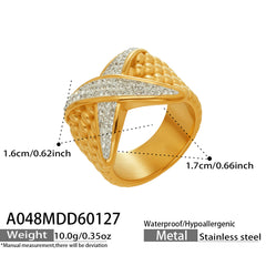 18K Gold-Plated Textured Stone Statement Ring