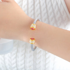 Colored Cubic Zirconia Cable Cuff Bracelet