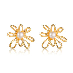 Gold-Tone Flower Pearl-Look Stud Earrings