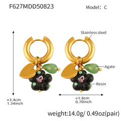 Resin Flower & Agate Drop Hoop Earrings