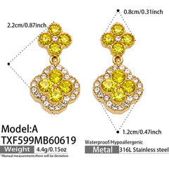 18K Gold-Plated Color Four-Petal Cubic Zirconia Jewelry