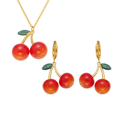 18K Gold-Plated Resin Cherry Jewelry