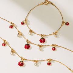 Ladybug and Red Stone Charm Necklace or Bracelet