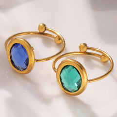 Oval Glass Accent Bead Open Ring