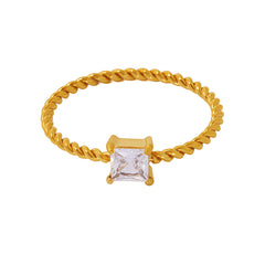 18K Gold-Plated Square Cubic Zirconia Rope Band Ring