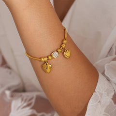 Gold-Tone Heart Charm Snake Chain Bracelet