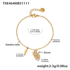 18K Gold-Plated Cat and Fishbone Charm Jewelry