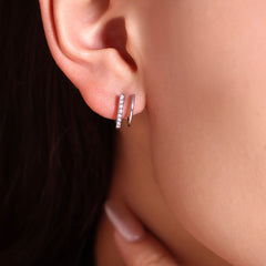 Double-Row Stone Accent Open Hoop Earrings