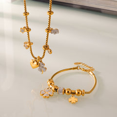 Heart and Clover Charm Bracelet or Necklace