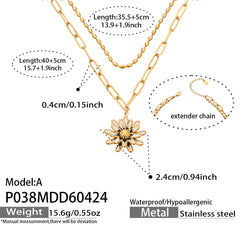 Layered Enamel Daisy Pendant Necklace