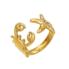 Crab and Starfish Cubic Zirconia Open Ring