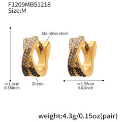 18K Gold-Plated X-Design Cubic Zirconia Hoop Earrings
