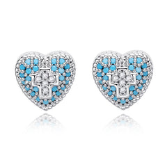 Camille Dainty Turquoise Pavé Heart Stud Earrings