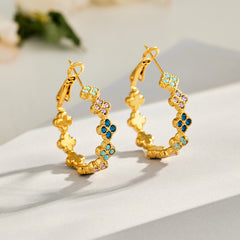 Multicolor Cubic Zirconia Clover Hoop Earrings