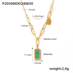 18K Gold-Plated Green Striped Rectangle Pendant Necklace