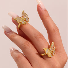 18K Gold-Plated Cubic Zirconia Butterfly Open Ring