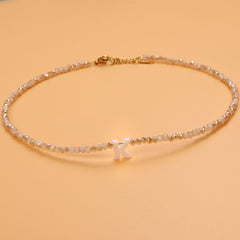 Dainty Stone Beaded Initial Necklace