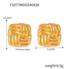 18K Gold-Plated Ribbed Square Stud Earrings