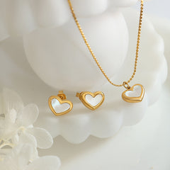 Heart Shell Accent Necklace Bracelet and Earrings