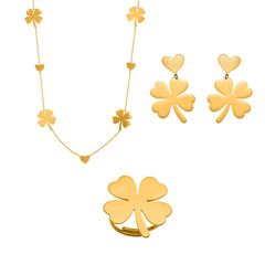 Four-Petal Flower Necklace, Earrings & Ring