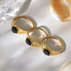 18K Gold-Plated Faceted Natural Stone Ring