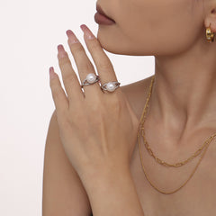 Pearl-Look & Cubic Zirconia Open Ring