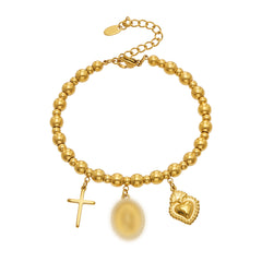 18K Gold-Plated Beaded Charm Bangle