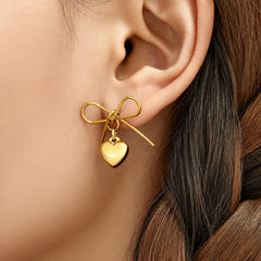 Gold-Tone Bow and Heart Drop Earrings