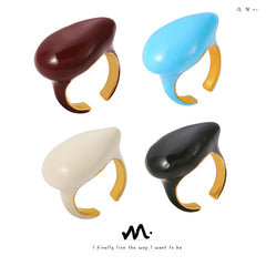18K Gold-Plated Enamel Teardrop Open Ring