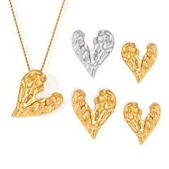 Sculptural Heart Pendant Necklace or Asymmetric Earrings