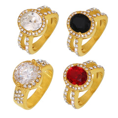 18K Gold-Plated Round Cubic Zirconia Statement Ring