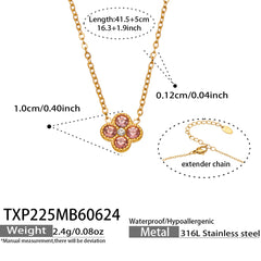 Color Four-Petal Cubic Zirconia Necklace and Earrings