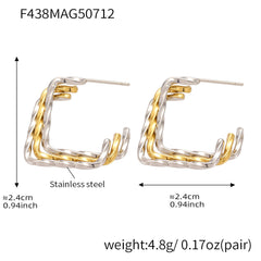 Triple-Row Geometric Stainless Steel Hoop Earrings