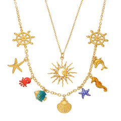 Ocean Enamel Charm and Sunflower Necklaces